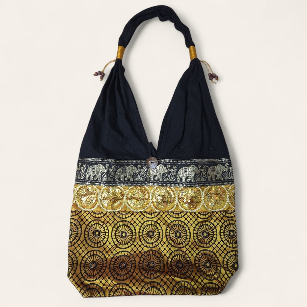 Boho Elephant Embroidered Sequin Shoulder Bag